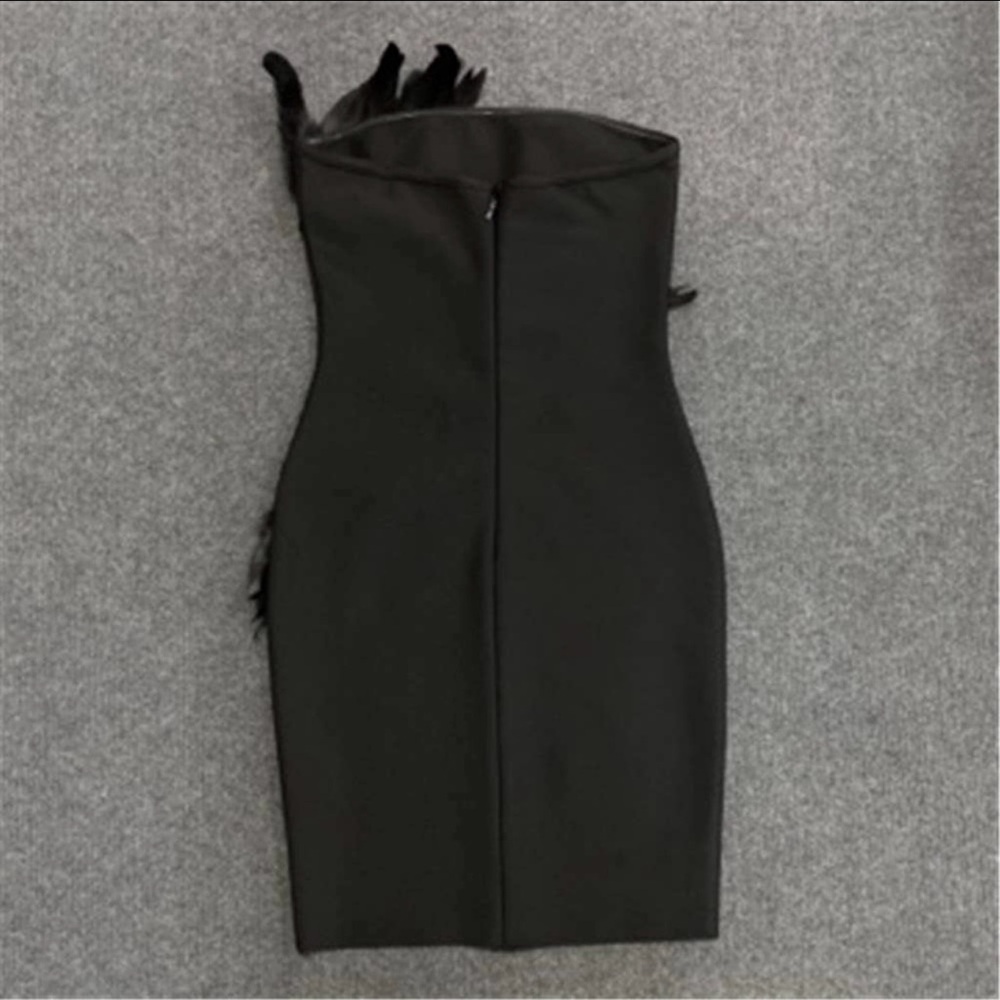 Boutique Black Feather Strapless Dress | Luxury Evening Cocktail Dress | M–L - Picture 6 of 11